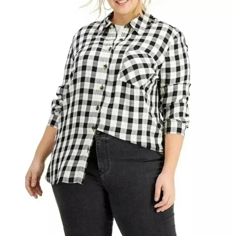 Love Fire Plaid Button-Down Top